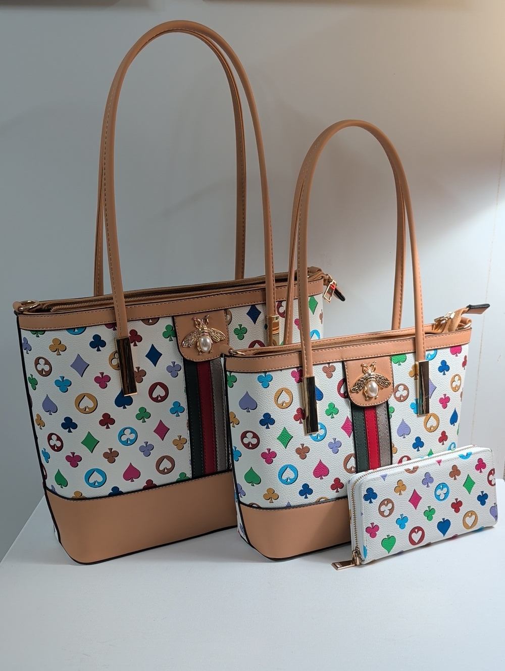 Classic Fashion 3-in-1 Colorful Playing Card Suit Tote Bag Set
